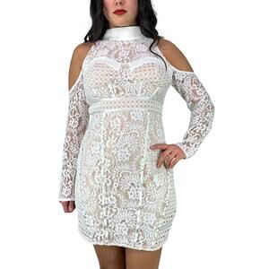Blithe Lace Lined Cold Shoulder High Neck Form Fitting Dress